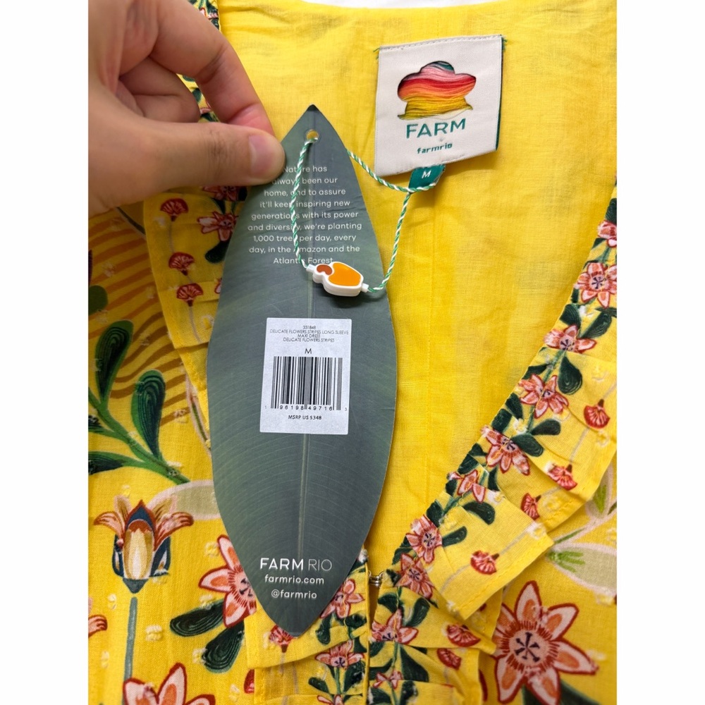 NWT Farm Rio Delicate Flowers Stripe Print Maxi Dress Yellow Pink Pastel M - Picture 3 of 14